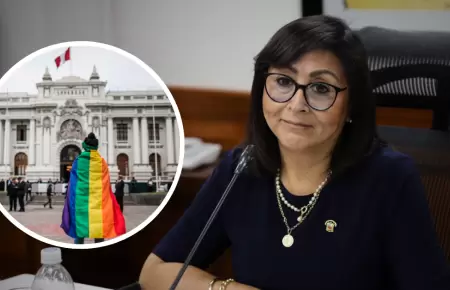 Milagros Jauregui y persona LGBT frente al Congreso.