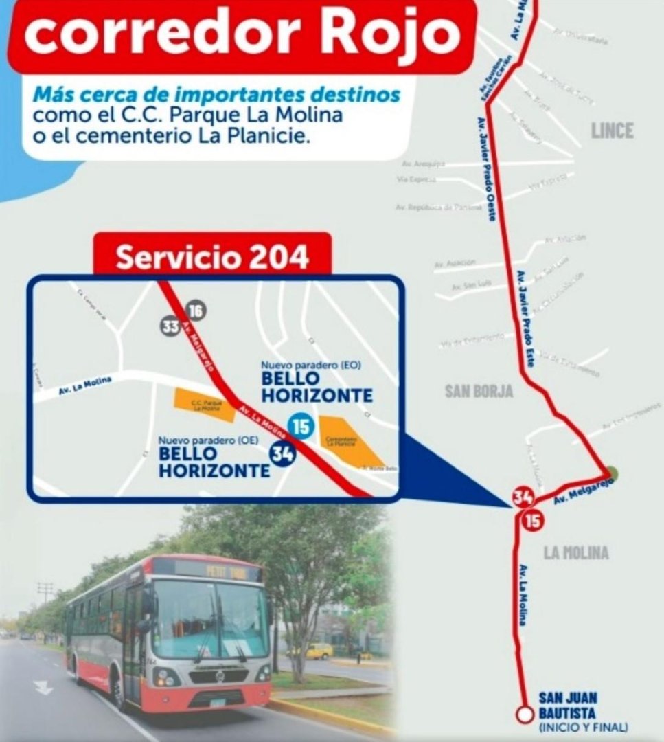 Servicio 204 del Corredor Rojo aument dos nuevas paradas a su ruta.