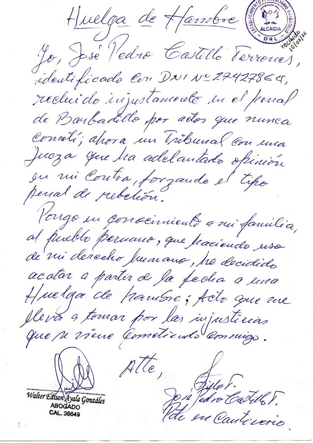 Carta de Pedro Castillo