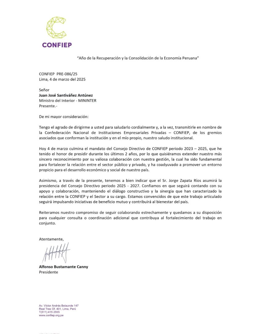 Carta de Confiep