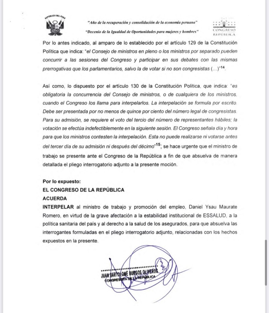 Interpelación contra el ministro de Trabajo