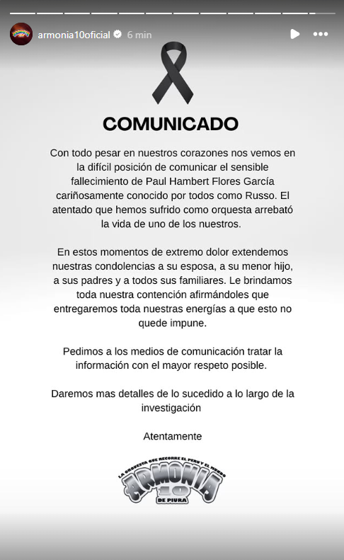 Armona 10 confirma la muerte de su vocalista Paul Flores.