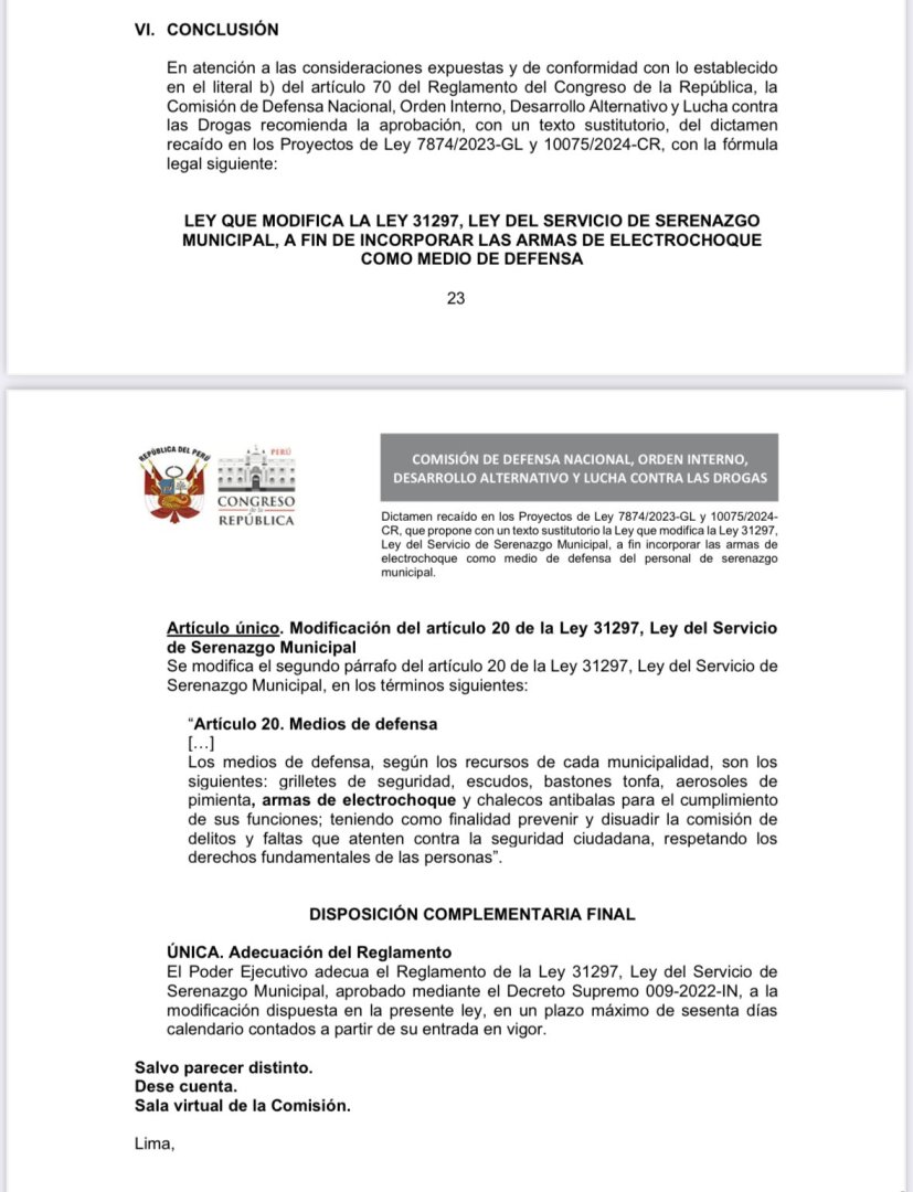 Dictamen que aprueba a los serenos usar armas de electrochoque