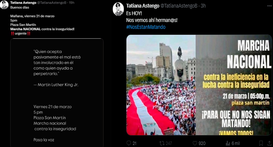 Tatiana Astengo se suma a la marcha por la paz.