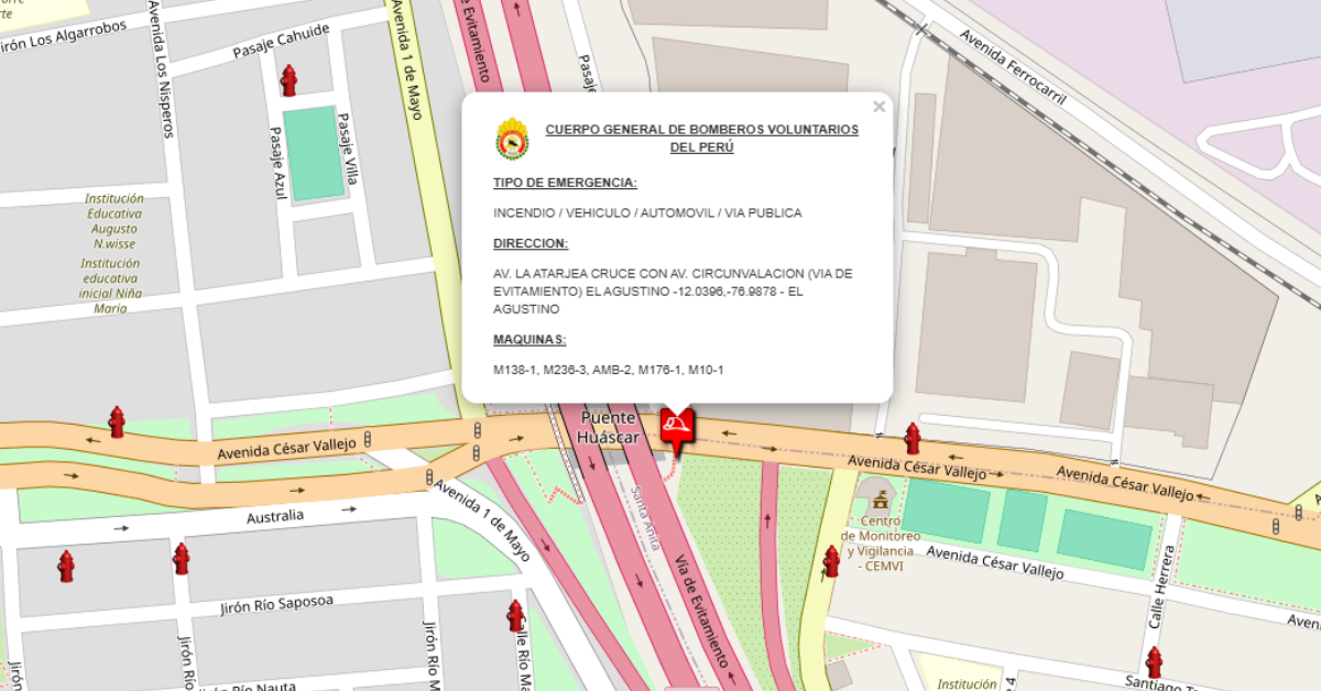 Reporte del incendio ocurrido en Va Evitamiento. (Fuente: CGBVP)