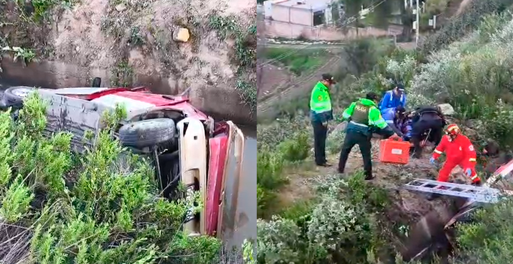 Bomberos y efectivos de la PNP auxilian a heridos del accidente en Alto Selva Alegre.