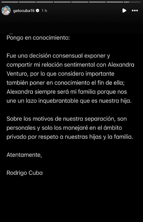 Rodrigo 'Gato' Cuba confirma el fin de su relación con Ale Venturo