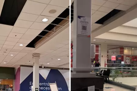 Caen baldosas del techo en Plaza Lima Sur tras fuerte sismo.