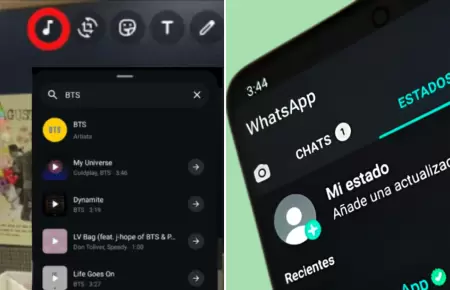 Msica en estados de WhatsApp.