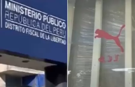 Nueva sede del Ministerio Pblico presenta un sticker extorsivo en su fachada.