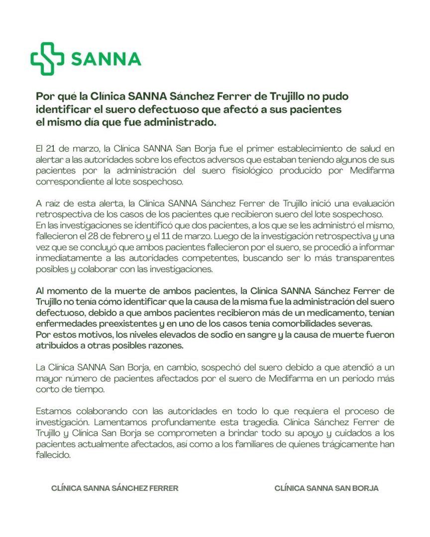 Descargo de la Clnica SANNA