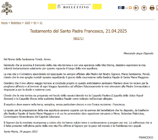 Testamento del papa Francisco.