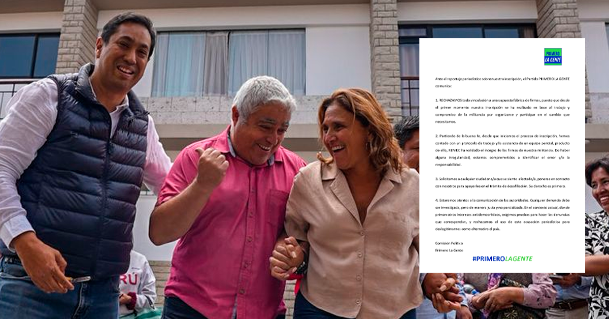 Primero La Gente: Denuncia sobre firmas falsas busca "deslegitimarnos como alternativa al país"