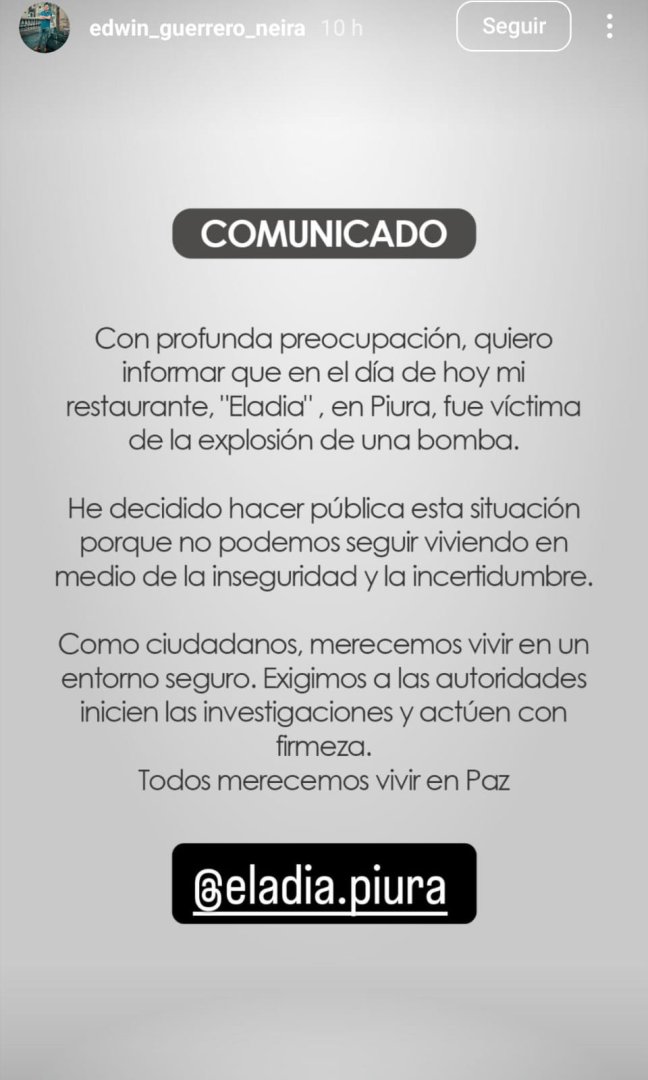 Edwin Guerrero Neira se pronuncia tras atentado contra su restaurante