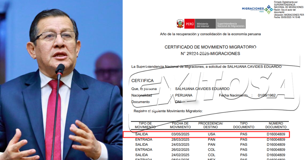 Eduardo Salhuana se encuentra fuera del país desde el 3 de mayo.