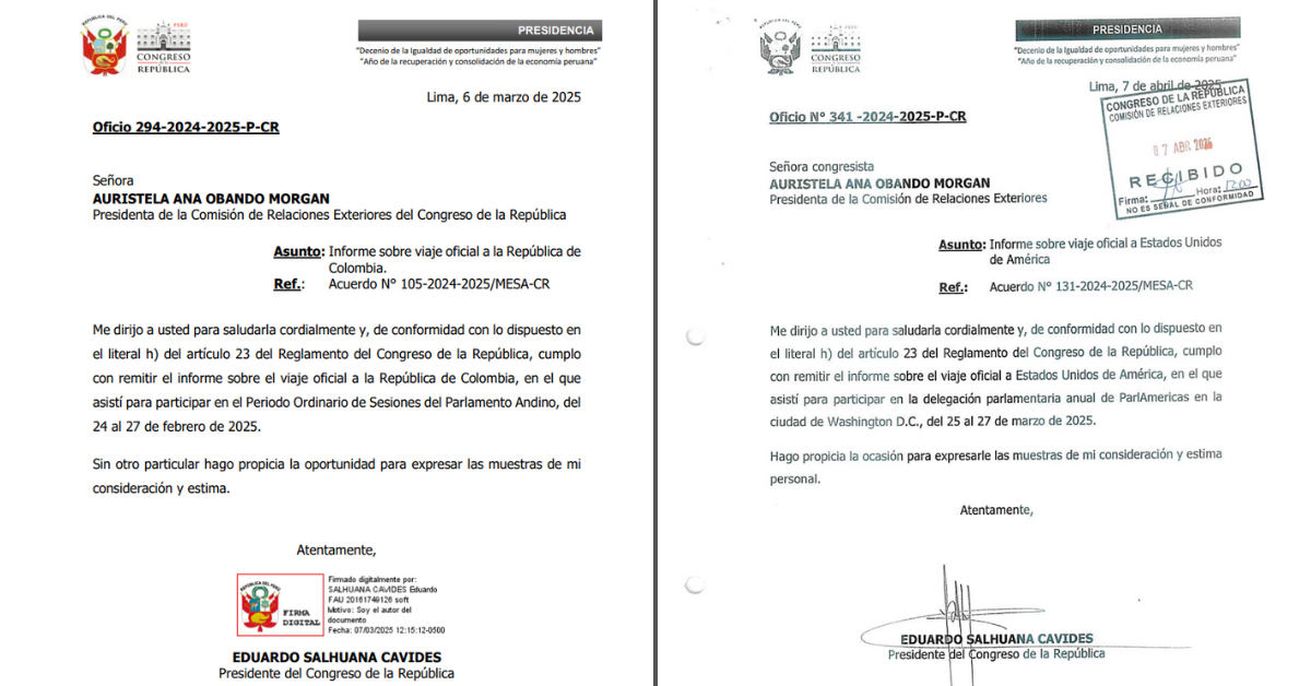 Informes presentados por el presidente del Congreso con motivo de sus viajes.