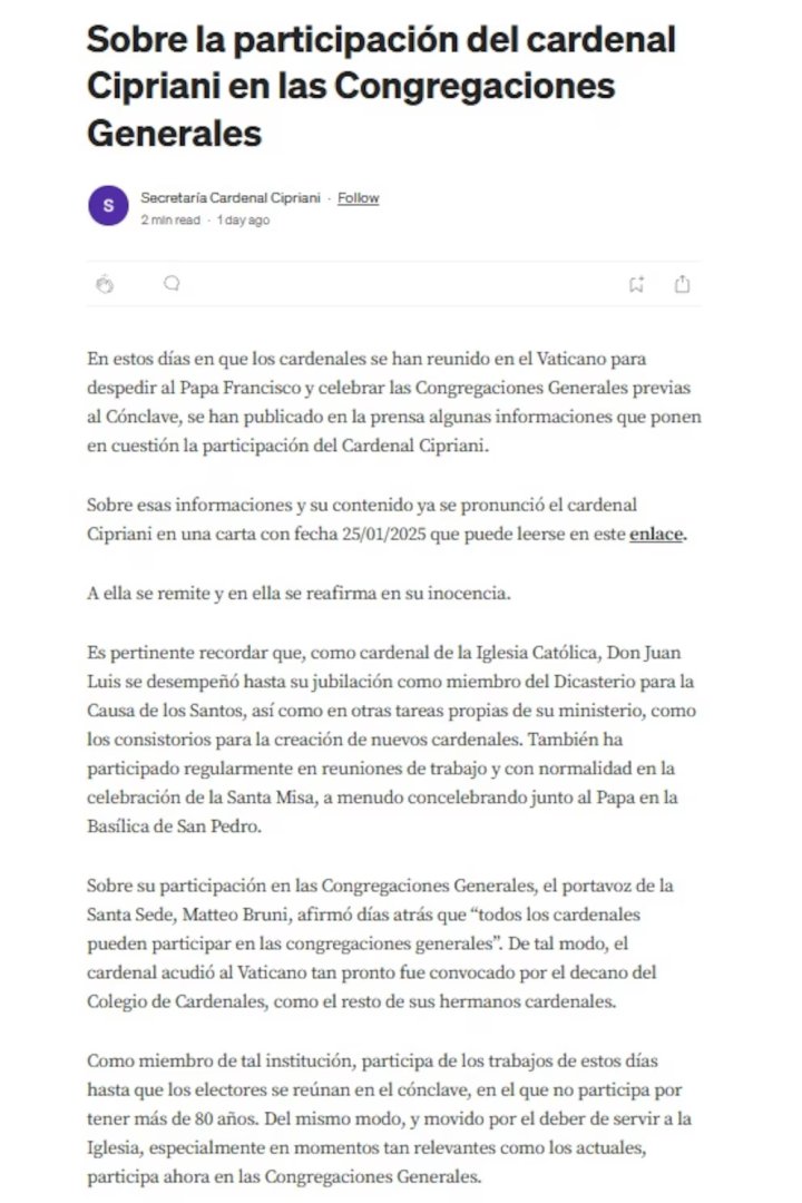 Comunicado de la Secretara de Juan Luis Cipriani