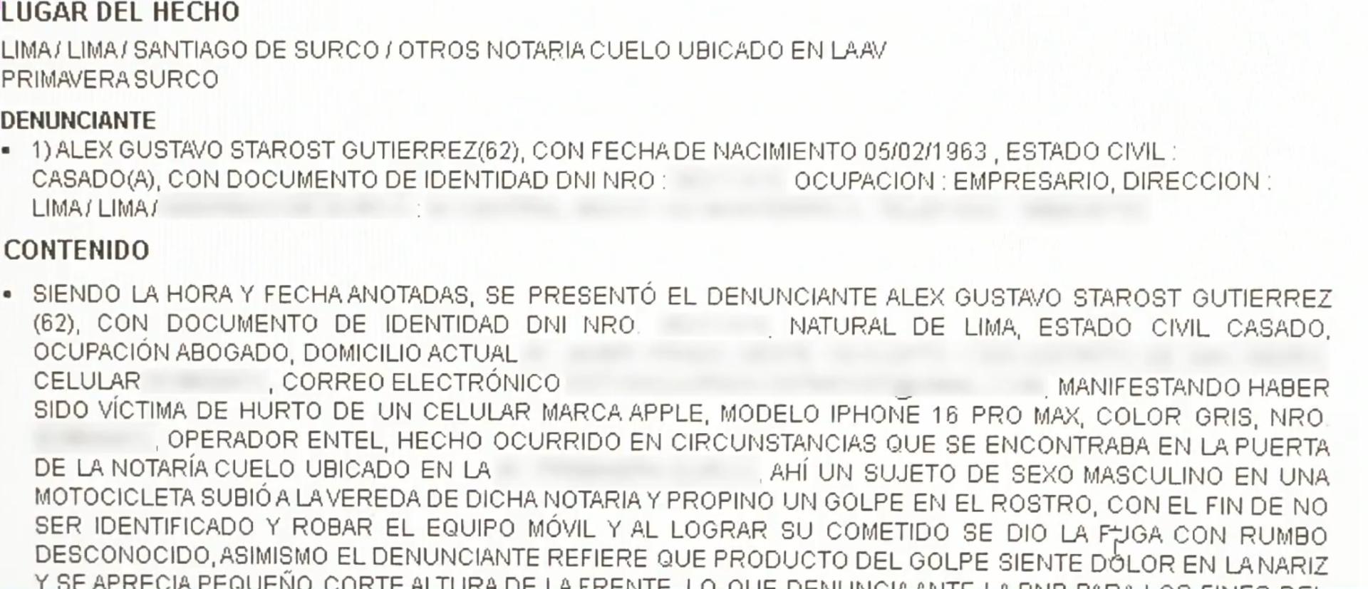 Denuncia del abogado de Mario Cabani.