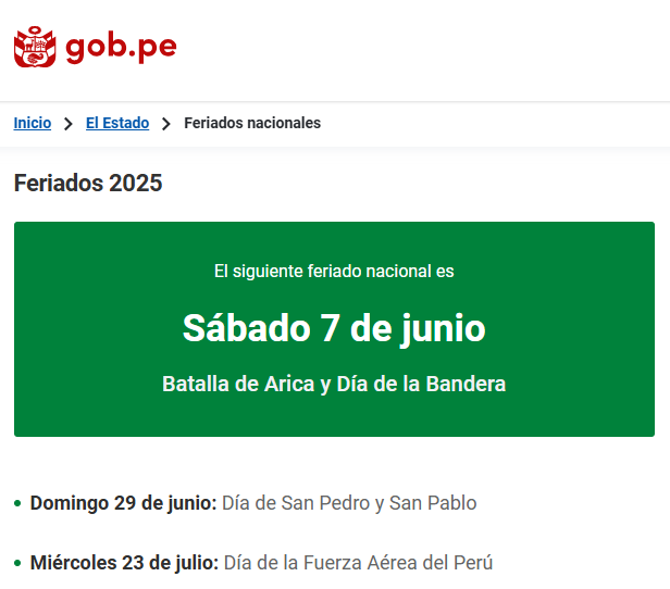 Calendario oficial del Per.