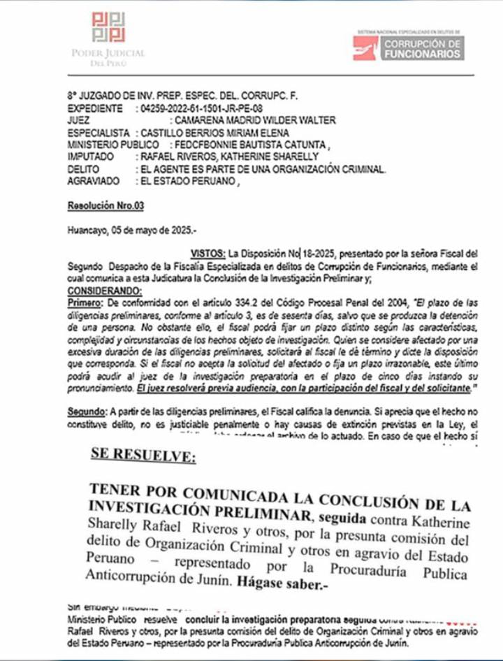 Fiscala concluy investigacin preliminar contra Katherine Sharelly Rafael Riveros