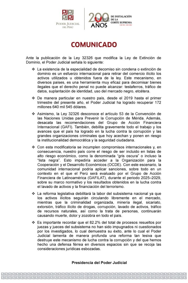 Comunicado del PJ