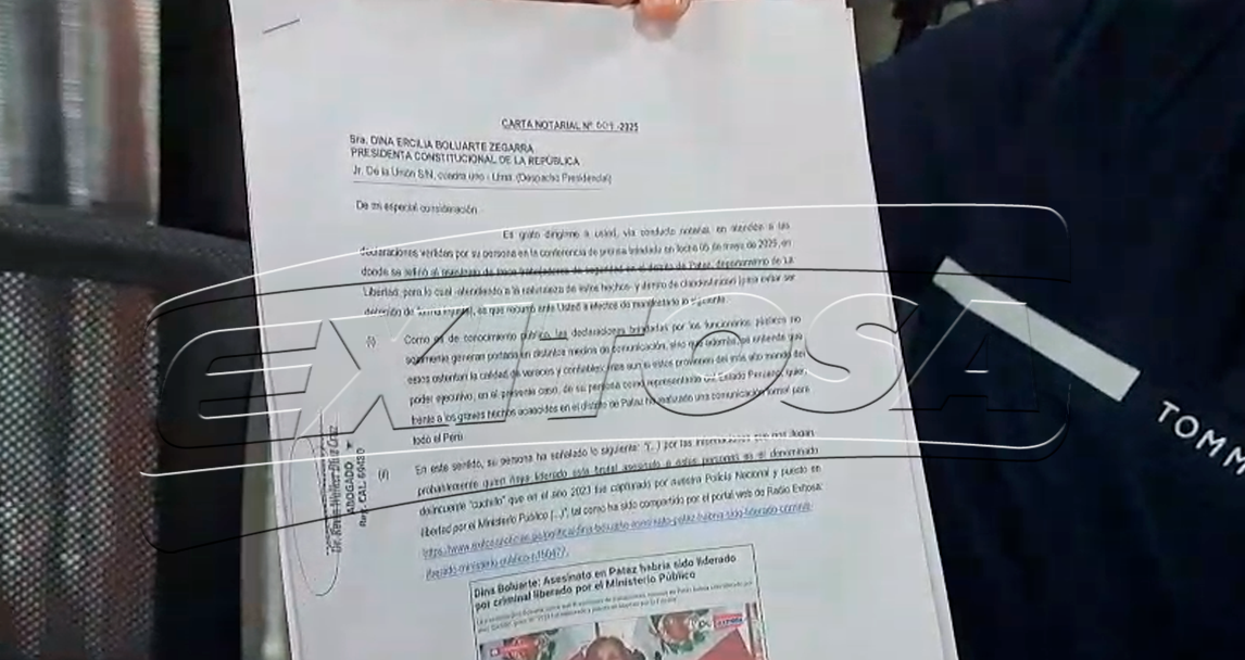 Abogado de alias 'Cuchillo' confirma carta notarial a Dina Boluarte.
