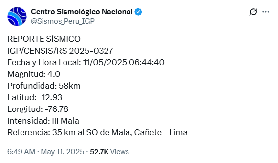 Sismo en Caete