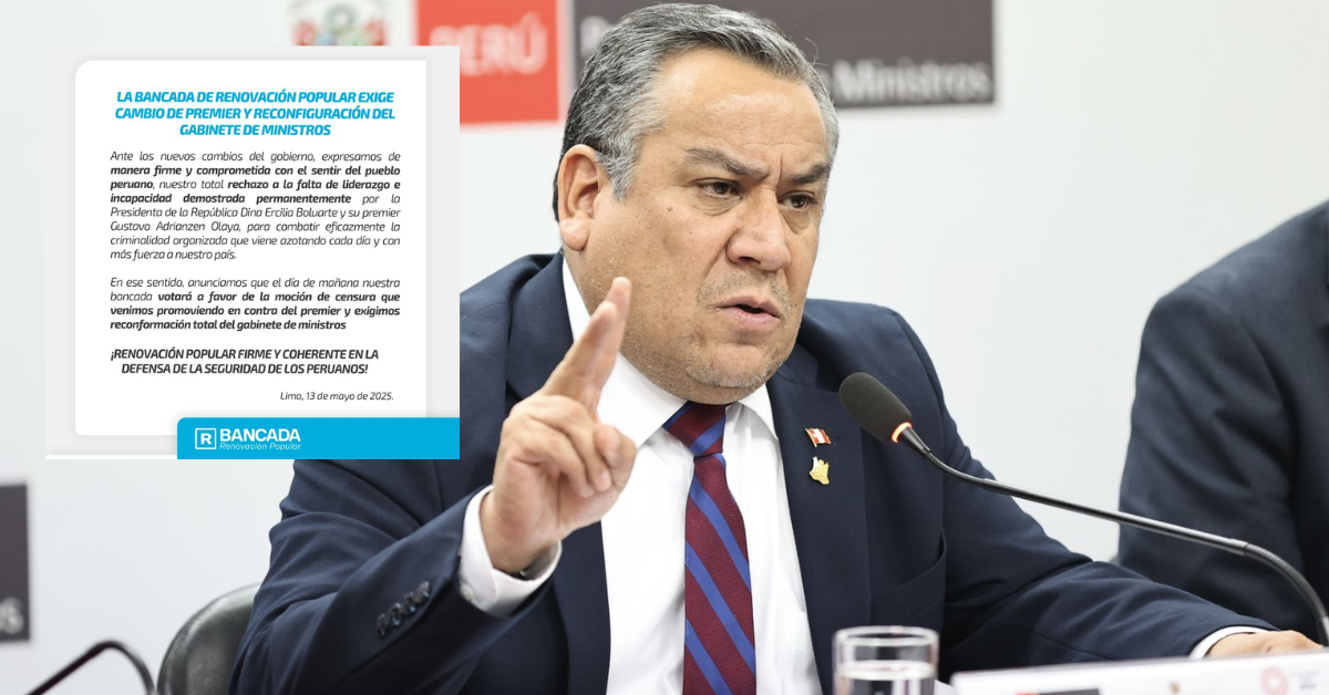 Renovación Popular exige cambio de premier: Bancada votará a favor de moción de censura contra Adrianzén