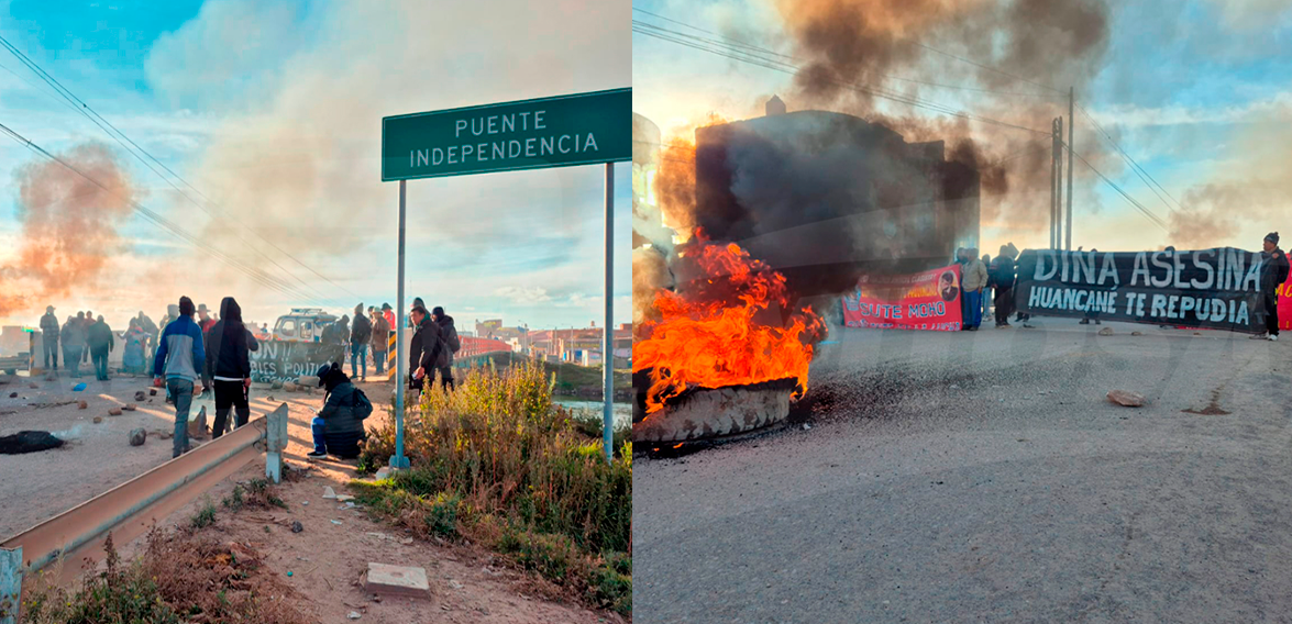 Bloqueo en el puente Independencia muestran a un grupo de docentes del SUTE de Huancan y Moho.