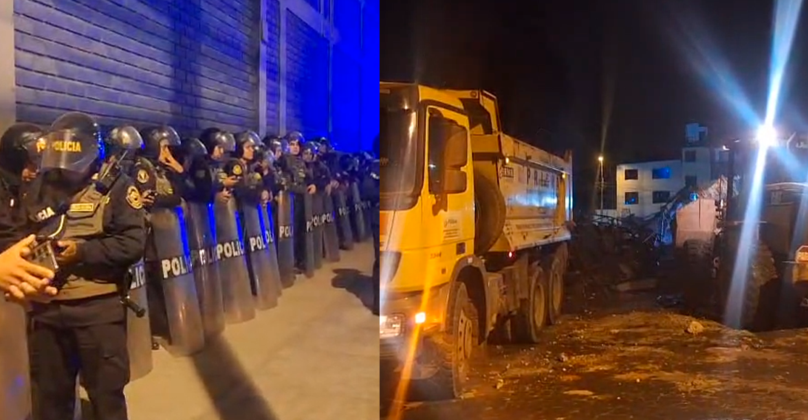 Policas durante el megaoperativo en Ate para demolicin de predios.