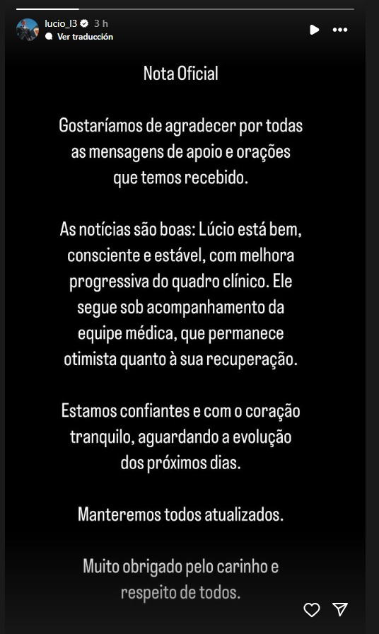 Familia de Lucio emite comunicado sobre su estado de salud.