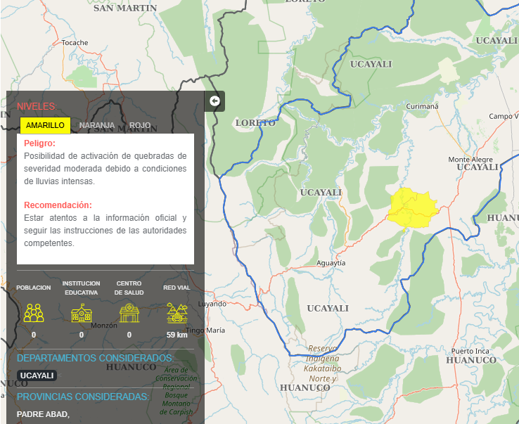 Senamhi advierte posible huaico en Ucayali.