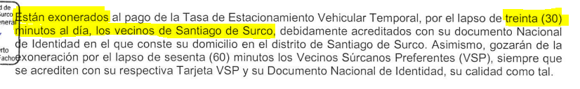 Vecinos de Surco exonerados del pago de parqueo por 30 minutos al día.