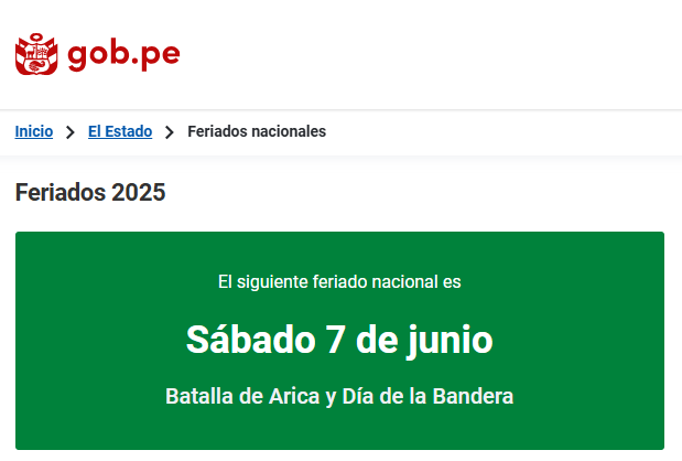 Prximo feriado nacional.
