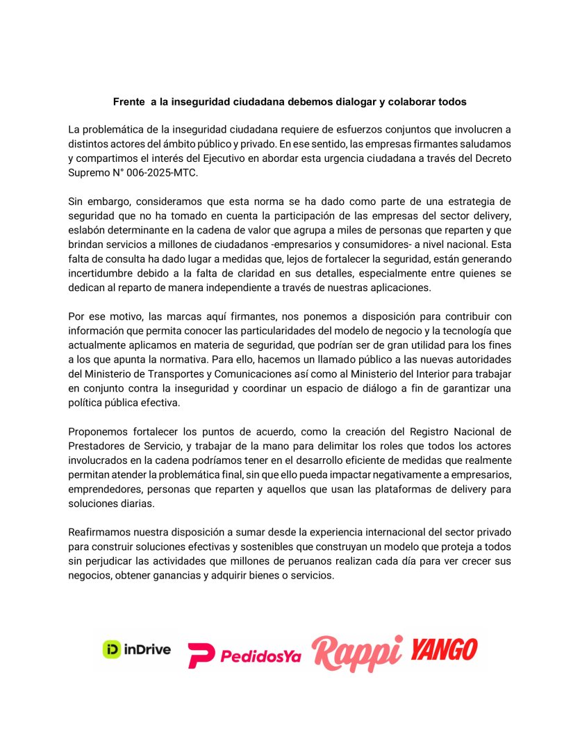 Comunicado empresas de delivery