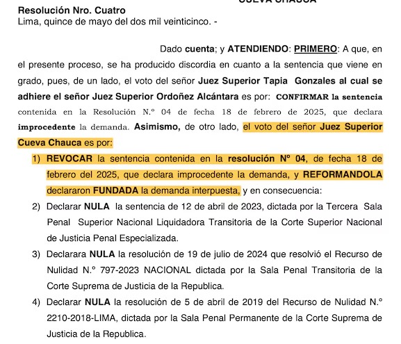 Juez vot a favor de anular condena de 12 aos de prisin de Daniel Urresti.