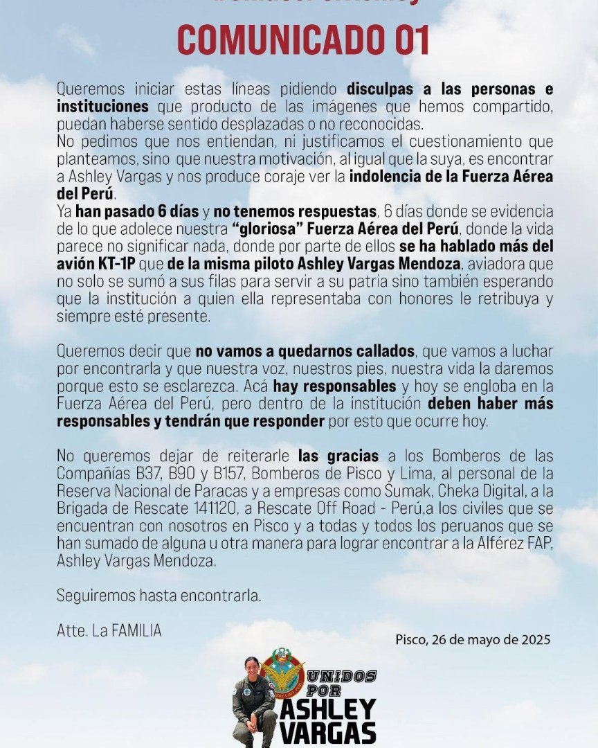 Comunicado de la familia Vargas Mendoza