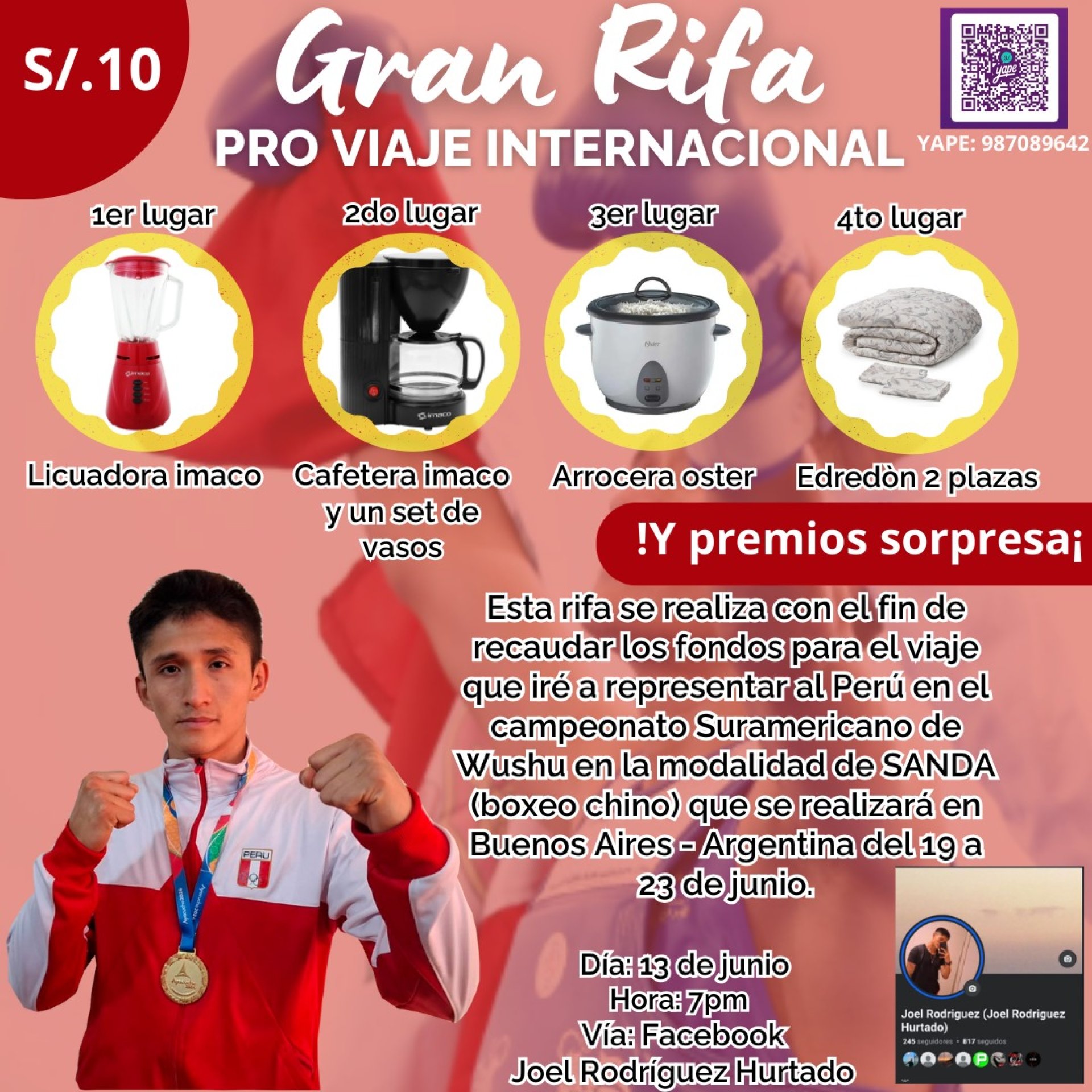 Joel Rodrguez Hurtado realiza rifa para sumar fondos.