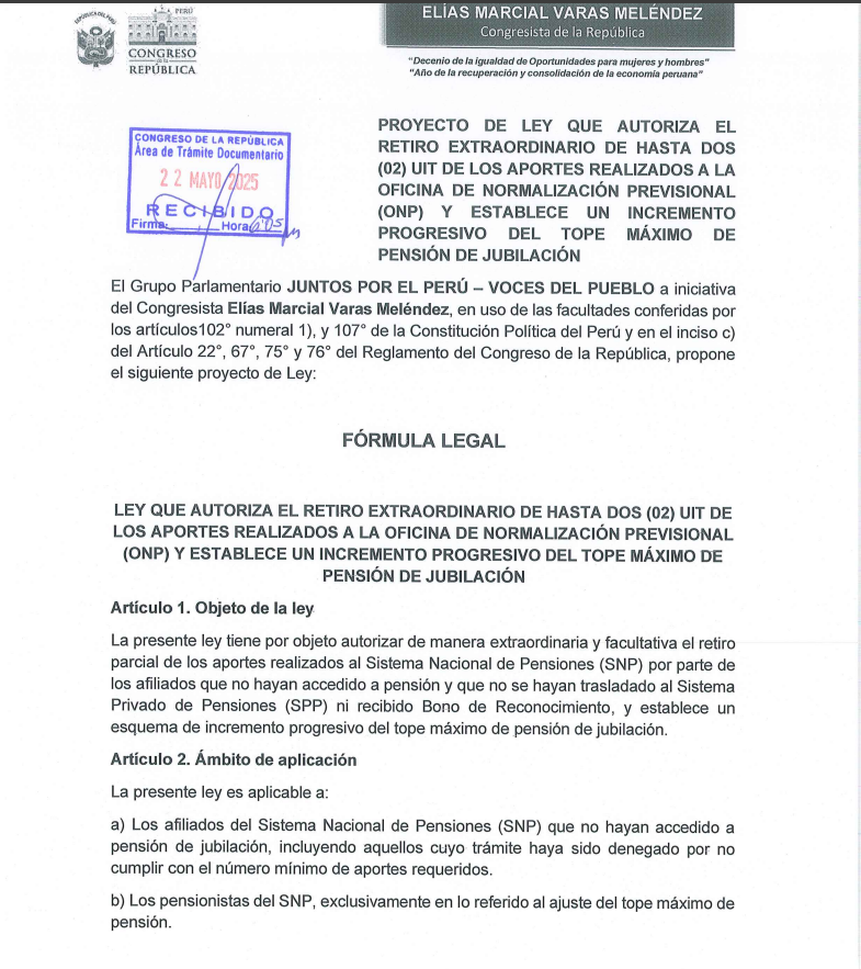 Proponen retiro de fondos de la ONP.