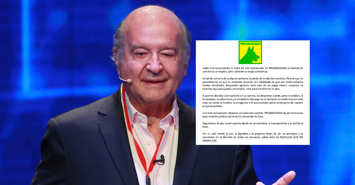 Progresemos finaliza su relación política con Hernando de Soto: "No estamos aquí para peleas personales"
