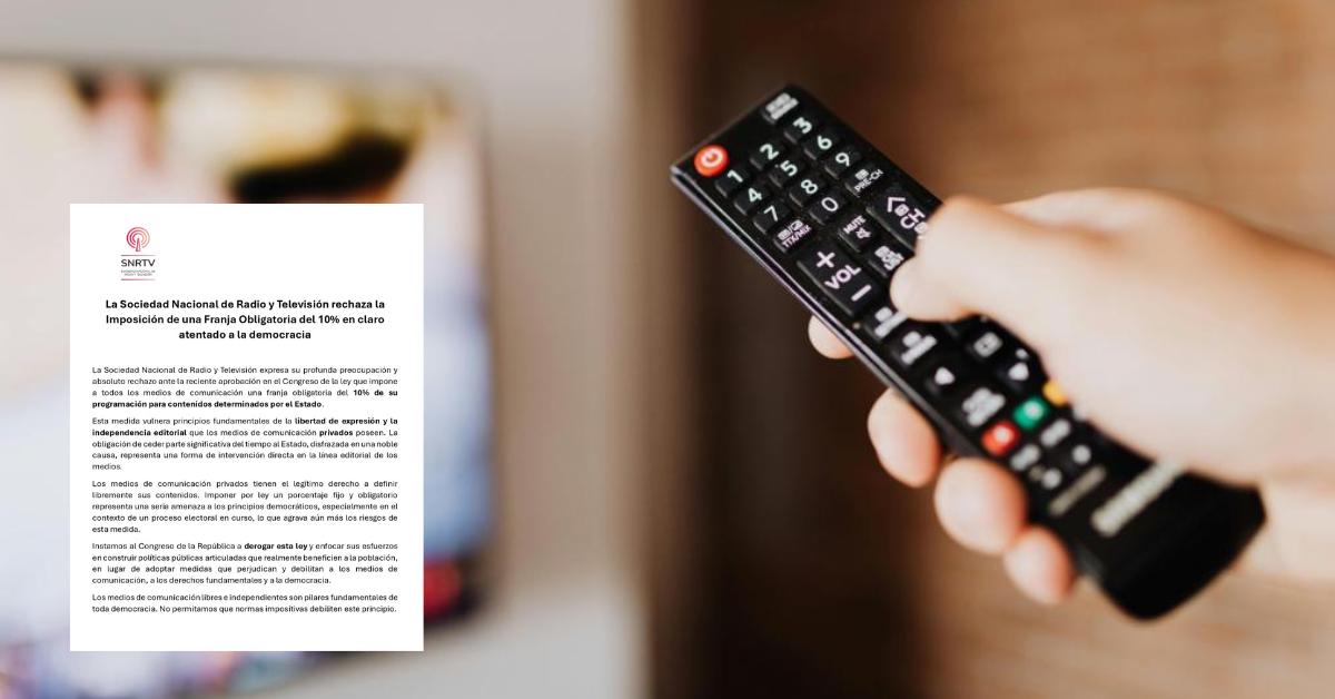 SNRTV rechaza franja educativa del 10 % para medios de comunicación: "Instamos al Congreso a derogar esta ley"