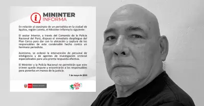 Mininter condena asesinato de periodista Raúl Celis en Iquitos.