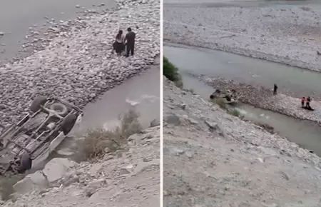 Camioneta se despista y cae al ro en Arequipa.