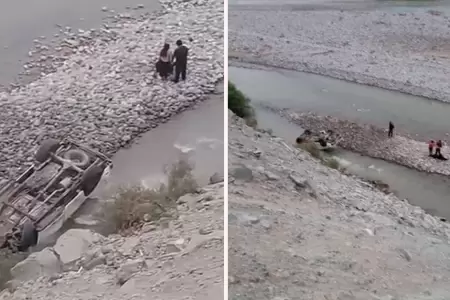 Camioneta se despista y cae al ro en Arequipa.