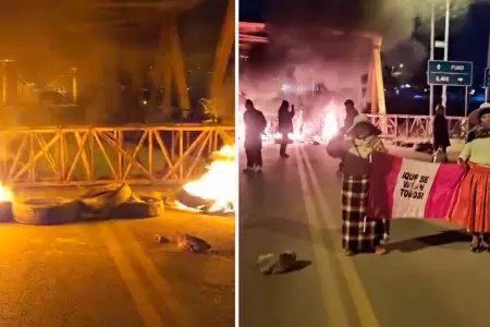 Bloquean vas y queman llantas en Puno por paro de transportistas.