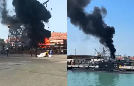 Reportan fuerte incendio en la Base Naval del Callao.