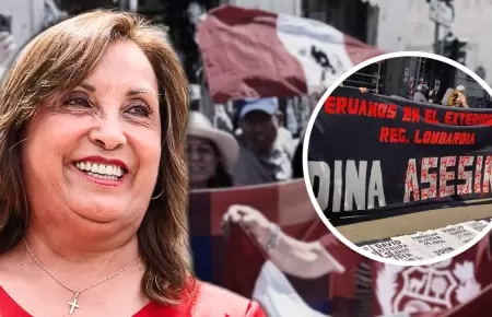 Peruanos protestaron contra Dina Boluarte en el Vaticano.