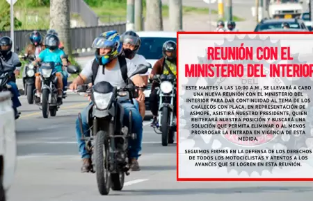 Motociclistas rechazan uso de chalecos con placa.