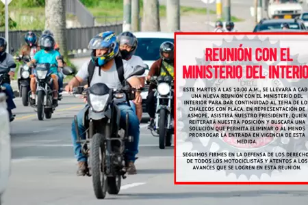 Motociclistas rechazan uso de chalecos con placa.