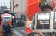 Motociclistas acatan norma del Gobierno: Conductores se vuelven virales por peculiares chalecos con 'placa'